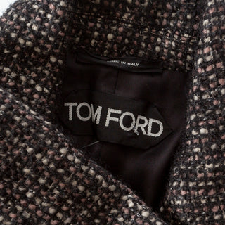 Black and Brown Wool-Blend Tweed Belted Jacket