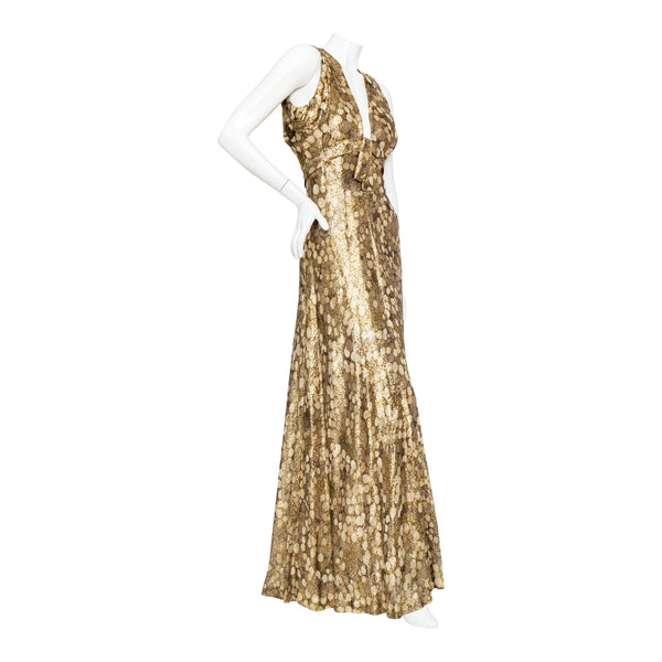 Travilla Gold Lurex Maxi Dress
