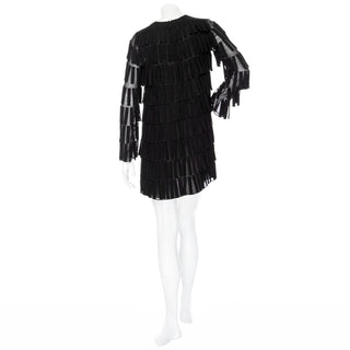 Black Voile Fringed Long Sleeve Mini Shift Dress