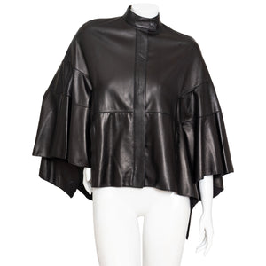 Valentino Black Mock Neck Leather Cape