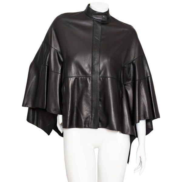 Valentino Black Mock Neck Leather Cape