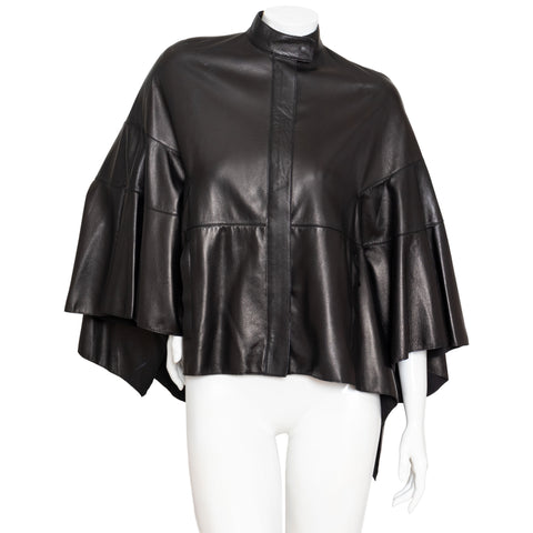 Valentino Black Mock Neck Leather Cape