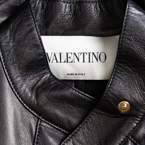 Valentino Black Mock Neck Leather Cape
