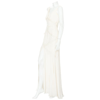 2000s Ivory White Silk Beaded Sleeveless Dress