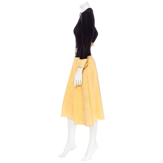 1970s Black Stretch Rayon and Yellow Suede Speed Suit Dress