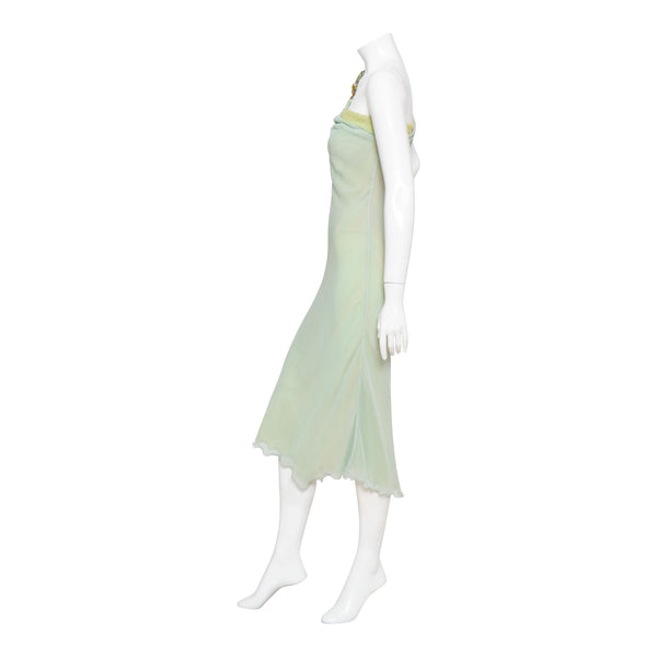 Versace Atelier One Shoulder Crystal and Silk Green Dress