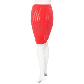 2002 Red Cotton Eyelet Cutout Pencil Skirt NWT