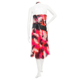 2001 Pink Silk-Blend Feather Print Halter Dress