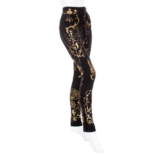 1990 Portrait Collection Black Velour and Gold Printed Foil Top and Leggings Set