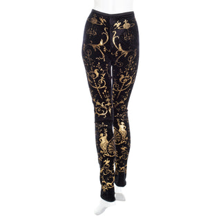 1990 Portrait Collection Black Velour and Gold Printed Foil Top and Leggings Set