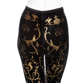 1990 Portrait Collection Black Velour and Gold Printed Foil Top and Leggings Set