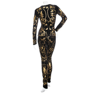 1990 Portrait Collection Black Velour and Gold Printed Foil Top and Leggings Set