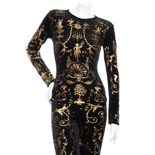 1990 Portrait Collection Black Velour and Gold Printed Foil Top and Leggings Set