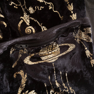 1990 Portrait Collection Black Velour and Gold Printed Foil Top and Leggings Set