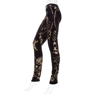 1990 Portrait Collection Black Velour and Gold Printed Foil Top and Leggings Set