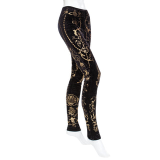 1990 Portrait Collection Black Velour and Gold Printed Foil Top and Leggings Set