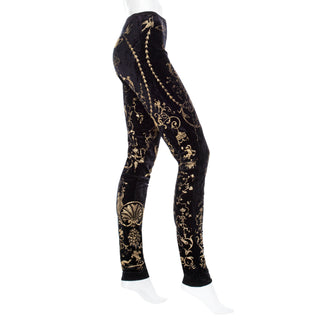 1990 Portrait Collection Black Velour and Gold Printed Foil Top and Leggings Set