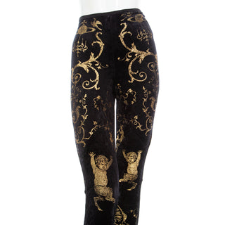 1990 Portrait Collection Black Velour and Gold Printed Foil Top and Leggings Set