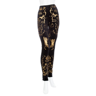 1990 Portrait Collection Black Velour and Gold Printed Foil Top and Leggings Set