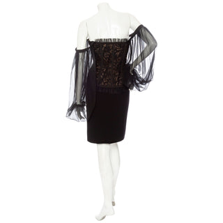 1980s Black Off-the-Shoulder Lace Bustier Dress
