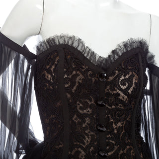 1980s Black Off-the-Shoulder Lace Bustier Dress