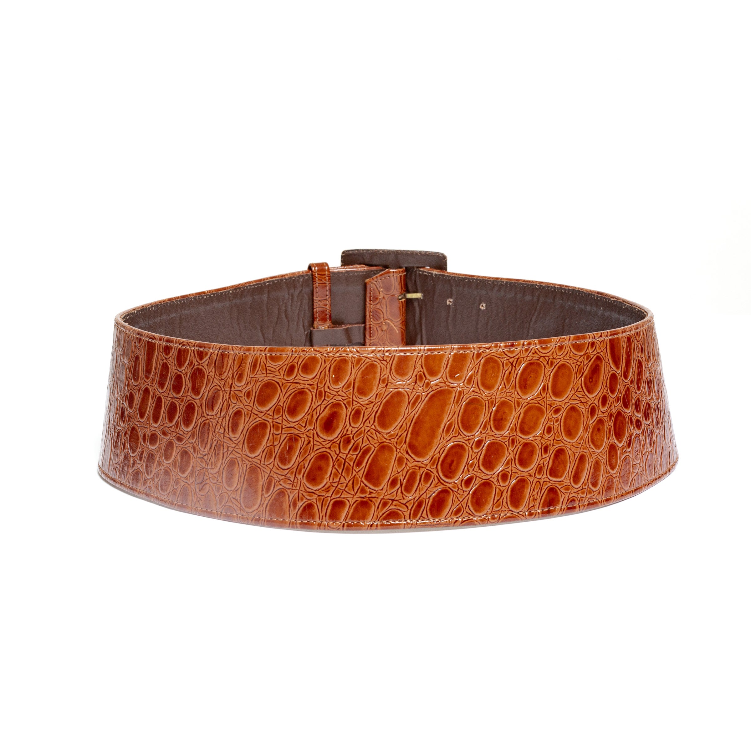 Saint Laurent Large Crocodile-embossed Leather Bracelet in Black