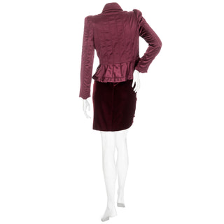 2004 Burgundy Velvet and Silk Two-Piece Skirt and Jacket Suit