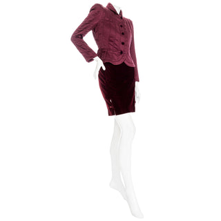 2004 Burgundy Velvet and Silk Two-Piece Skirt and Jacket Suit