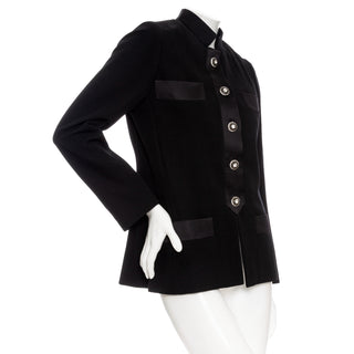 Vintage Black Wool-Blend Crystal Button Jacket