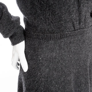 Gray Wool Long Sleeve Surplice V-Neck Dress