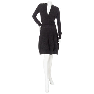 Gray cashmere long sleeve dress by Yves Saint Laurent for purchase at vintage and consignment store "Decades" in Los Angeles