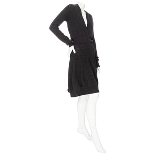 Gray Wool Long Sleeve Surplice V-Neck Dress
