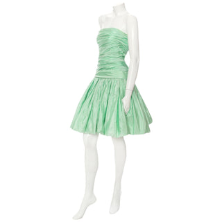 1980s Seafoam Green Taffeta Cocktail Dress