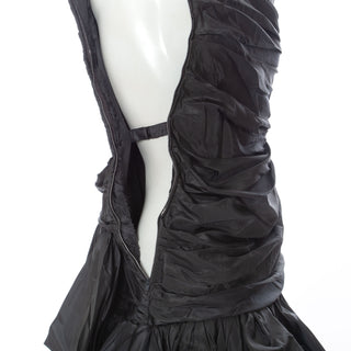 1980s Gray Taffeta Ruched Cocktail Dress