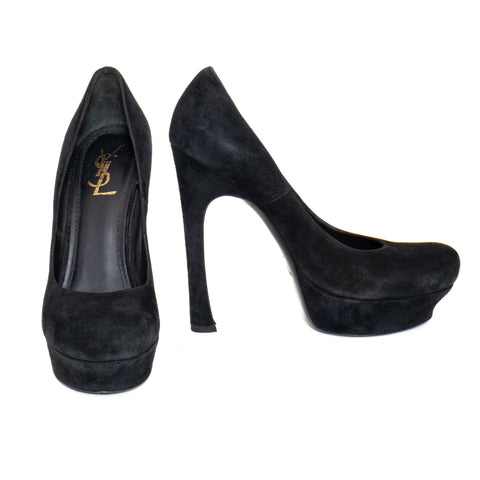 Yves Saint Laurent Black Suede Palais Platform Pumps