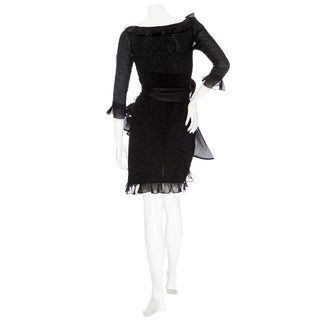 1980s Black Silk Ruffled Bow Dress