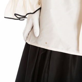 1970s Black and White Silk Taffeta Ruffled Two-Piece Top & Skirt Set