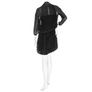 Vintage Black Silk Chiffon Sleeveless Dress and Satin Trim Jacket Set