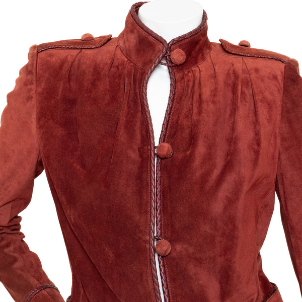 Yves Saint Laurent Burgundy Suede Whipstitch Jacket
