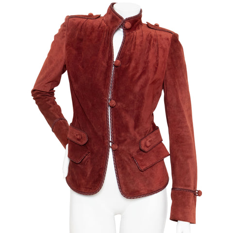 Yves Saint Laurent Burgundy Suede Whipstitch Jacket
