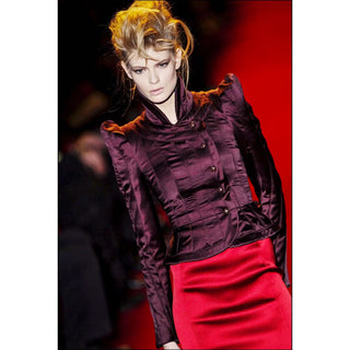 2004 Burgundy Velvet and Silk Two-Piece Skirt and Jacket Suit