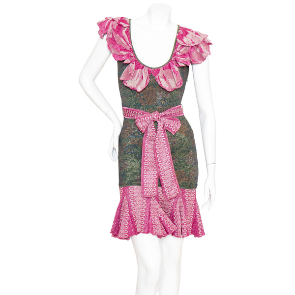 Zac Posen Floral Print Knit Ruffle Dress