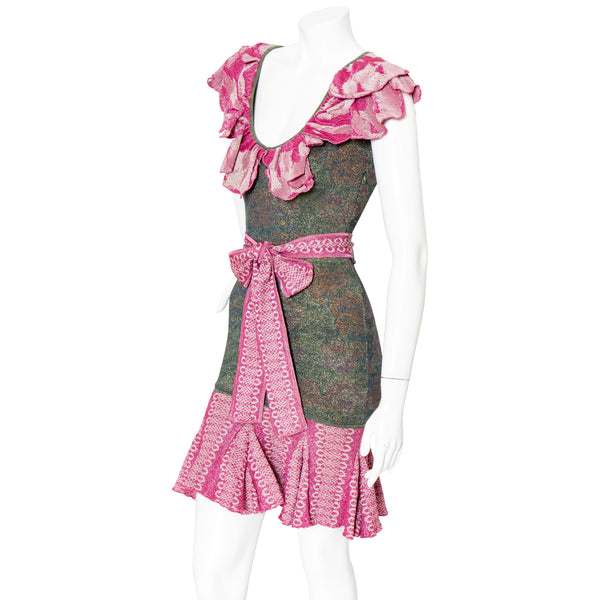 Zac Posen Floral Print Knit Ruffle Dress