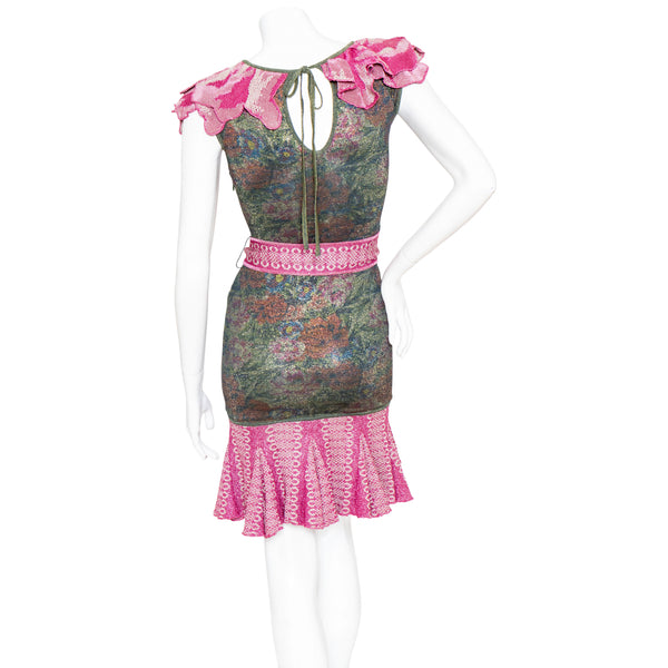 Zac Posen Floral Print Knit Ruffle Dress