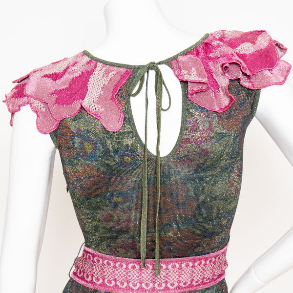 Zac Posen Floral Print Knit Ruffle Dress