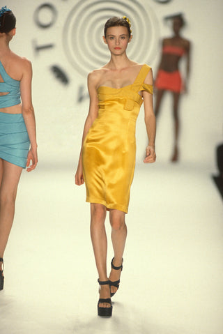 1998 Yellow Silk One Shoulder Dress
