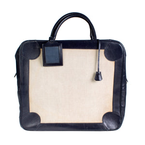Omnibus Bag in Navy Leather Trim and Toile Canvas