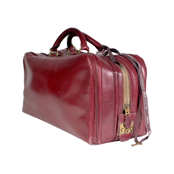 Hermès Burgundy Leather Short Travel Bag