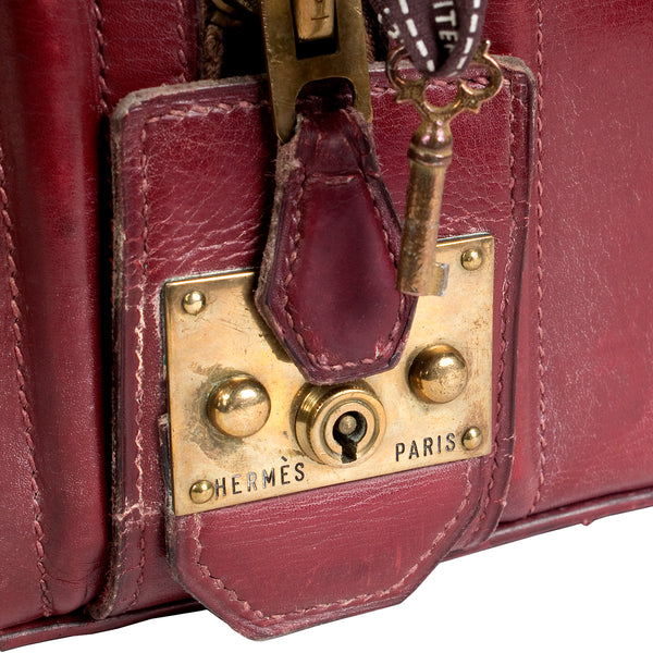 Hermès Burgundy Leather Short Travel Bag