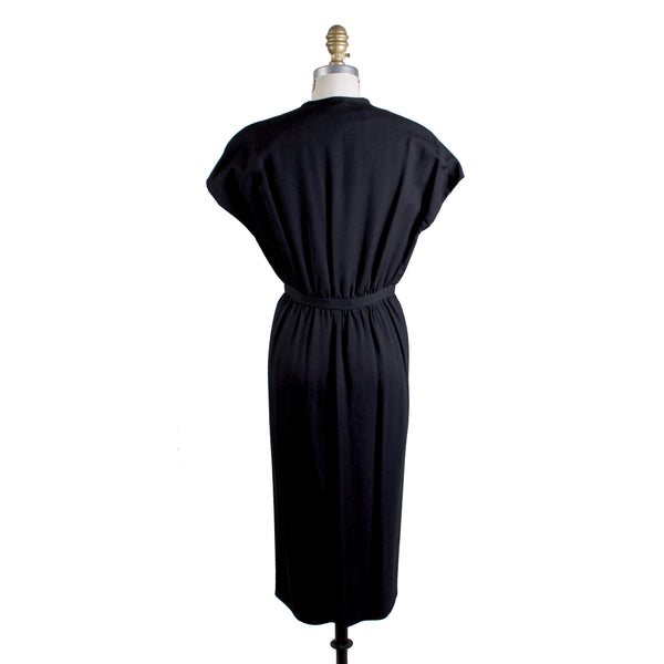 1970s Black Linen Cap Sleeve Dress